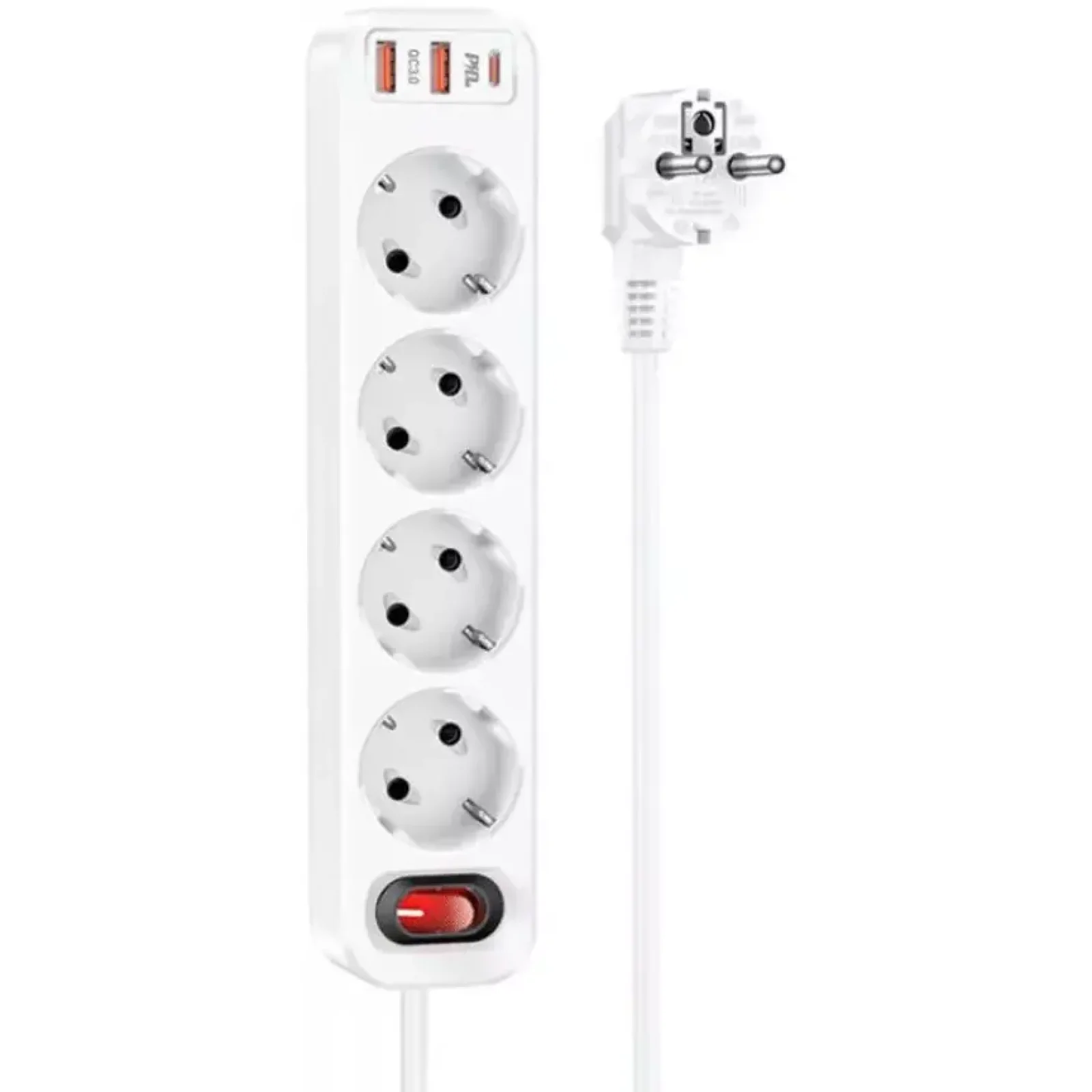 Сетевой фильтр Hoco NS1 Aura 4-bit PD 20W 2xUSB+Type-C White